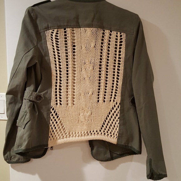 Gibson women’s khaki cotton jacket size M macrame-knitted back - Picture 4 of 13